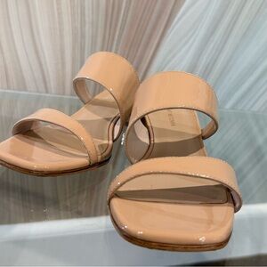 Stuart Weitzman Patent Double-Strap Slide Sandals in Nude